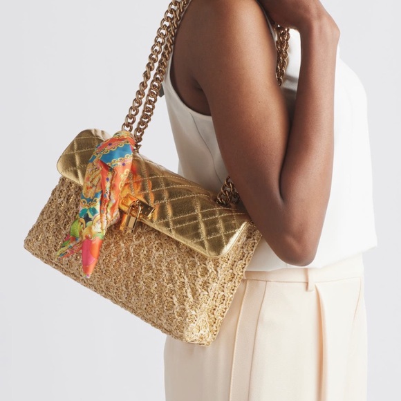 Kurt Geiger Gold Shoulder Bag with Scarf - Picture 2 of 7